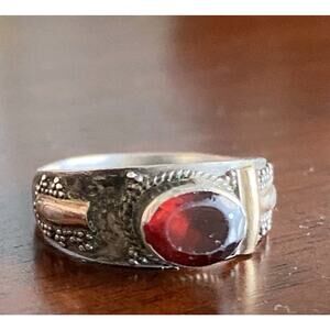 Vtg Sterling Smokey Blood Ruby Red Glass Garnet Ring 7.5 Afghan Bali Gypsy